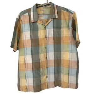 Tommy Bahama Yellow Plaid Short Sleeve Linen/Silk Button Shirt XL